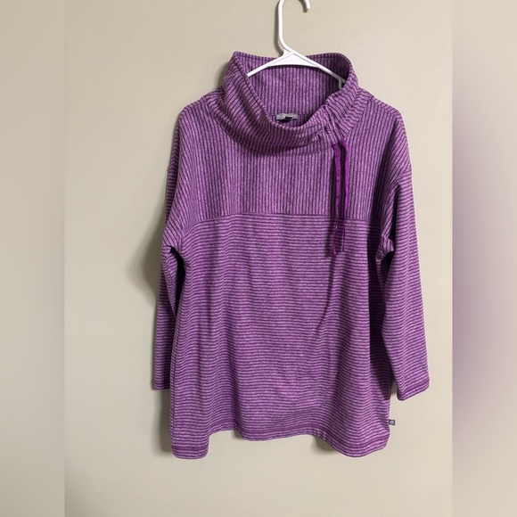 T By Talbots Purple Stripe Funnel Neck Pullover Size X (xl-1X) - Picture 2 of 7